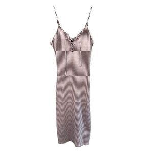 Aeropostale Lace-Up Slip Mini Dress White Black Striped Knit Sleeveless S